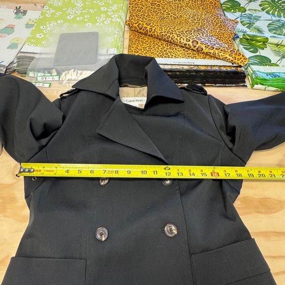 Calvin Klein Black Double Breasted Belted Trench Coat Jacket XS Epaulettes - Picture 12 of 15